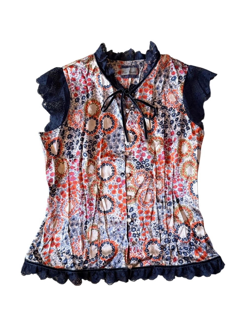 Free People Floral Lace Velvet Bow Top